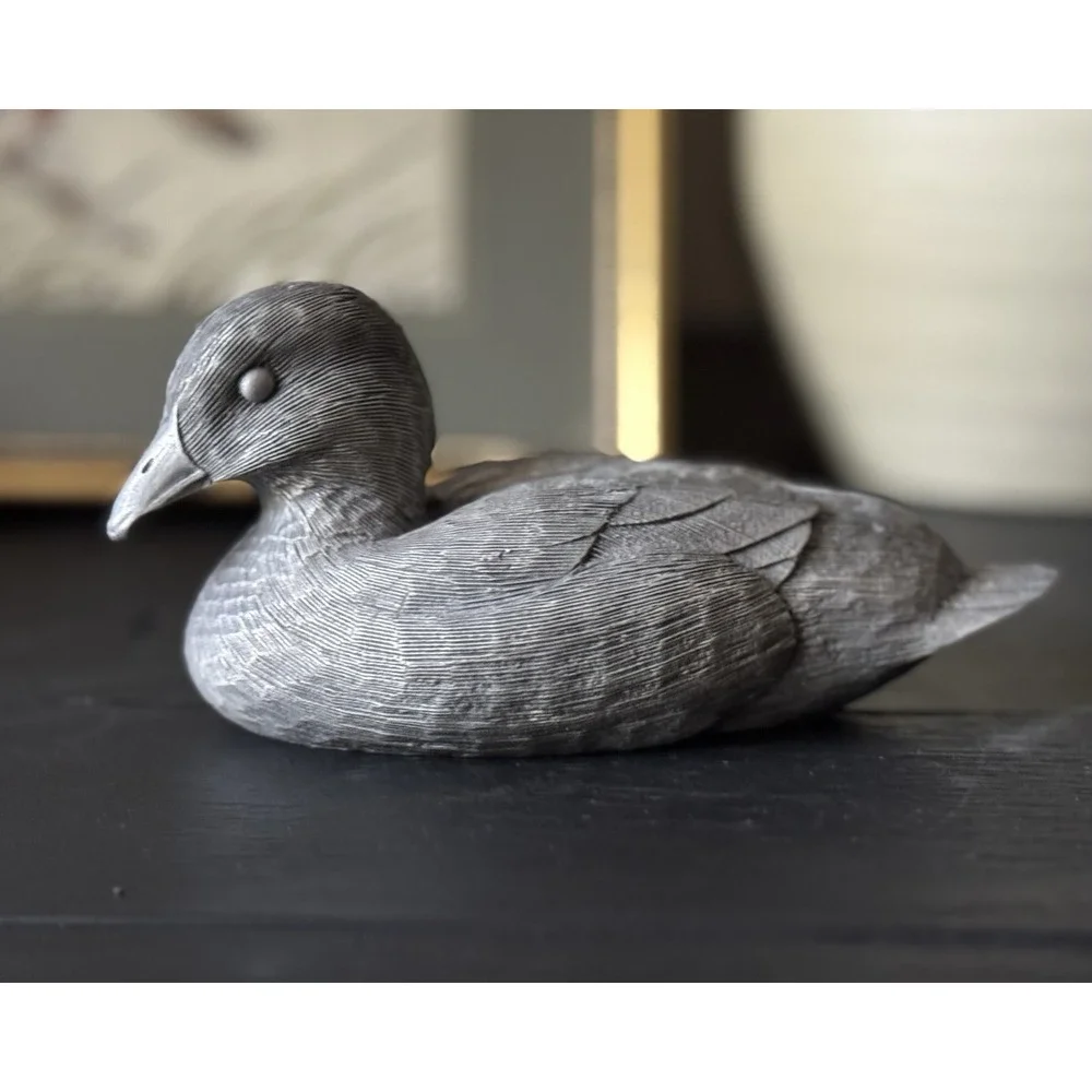 Vintage Pewter Duck Bird Figurine Metal Paperweight Home Office Decor